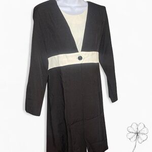 Elegant Black and Cream Long Sleeve Dress